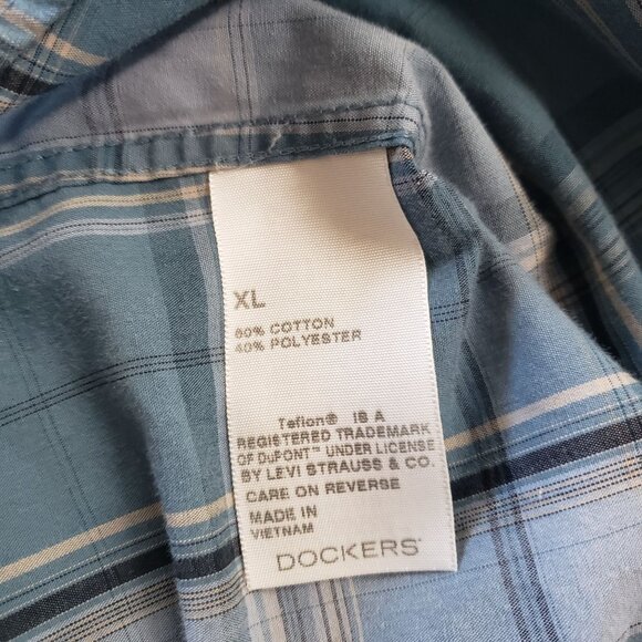 Dockers Mens Plaid Long Sleeve Button Up Shirt Size XL Blue Easy Care Casual - Picture 5 of 6